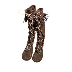 Authentic Minnetonka Suede Knee-high Boots Classic Brown Color Sz 8 Pre-Owned